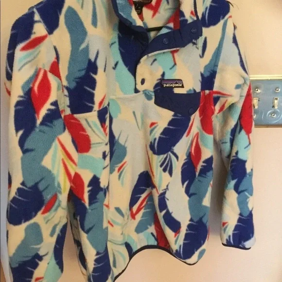 Patagonia Snap Red Blue White Fleece Pullover XS - Picture 5 of 6